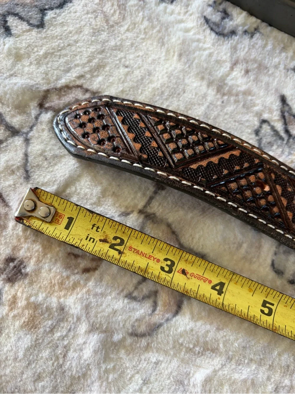Double J Saddlery Brown Hand Tooled Leather Unisex Belt with Silver Buckle 34”